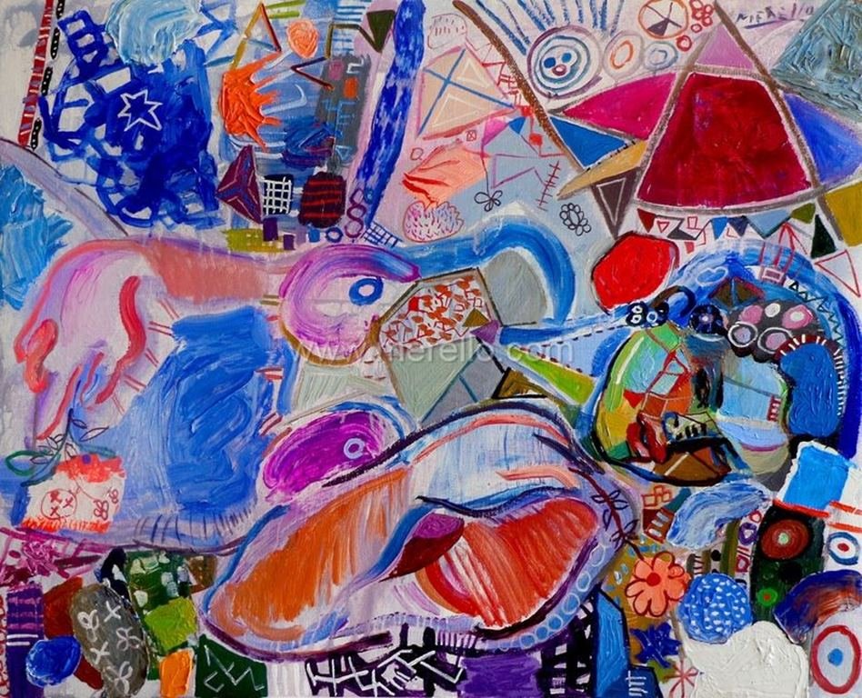 contemporary-art-artists-painters-merello.-mujer-de-porcelana-azul-(81x100-cm)-.